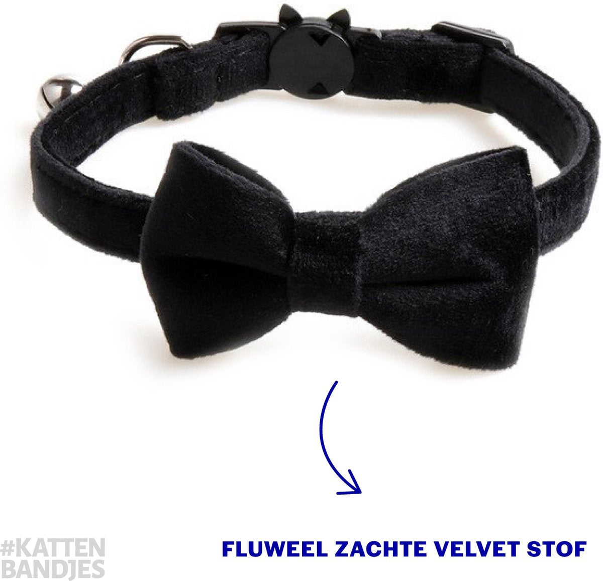 Kattenhalsband velvet met strik | Halsband kat | Kattenband Velours | Kattenbandje velvet met strik