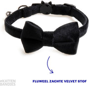 Kattenhalsband velvet met strik | Halsband kat | Kattenband Velours | Kattenbandje velvet met strik