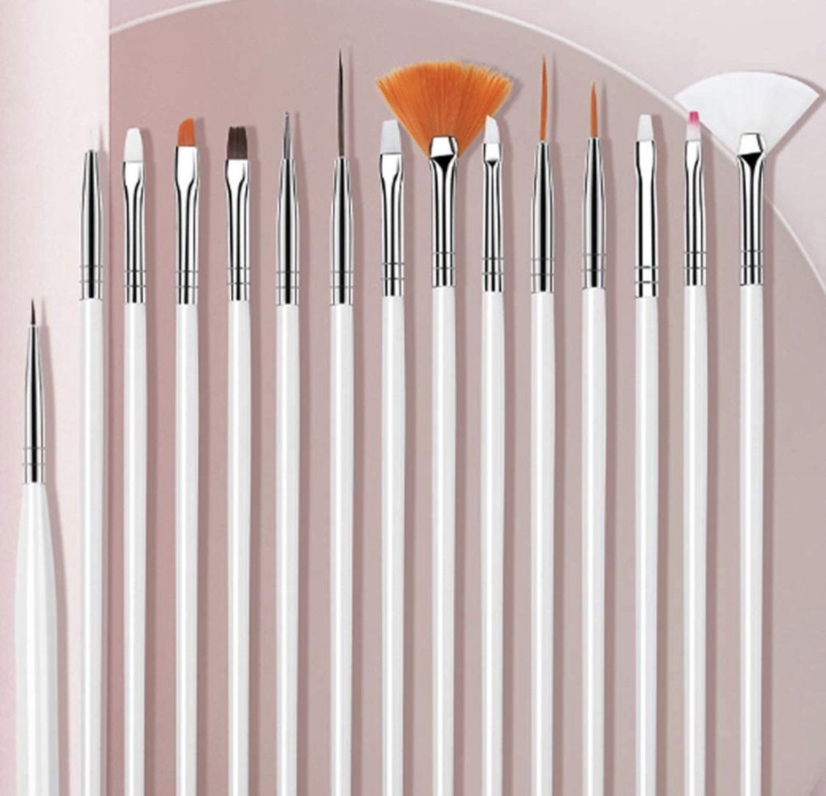 GUAPÀ - Penselen Set Wit voor Nail Art / Acryl & Gel Nagels - Professional Nail Brushes - 15 Delig