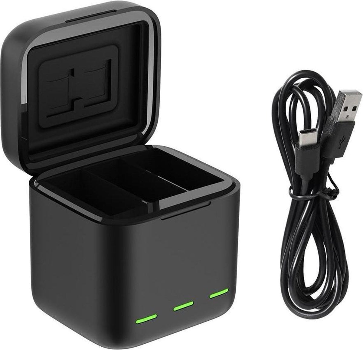 PRO SERIES Led Licht Batterij Oplader met Tf-Kaart Opslag + 1x Type-c Kabel  Geschikt voor GoPro Hero 9