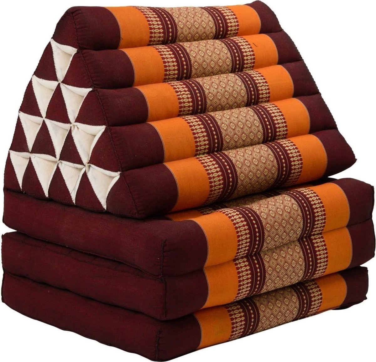 Fine Asianliving Thais Kussen Meditatie Driehoek Vloer Ligmat Yoga Uitklapbaar Kapok XL Bordeaux Oranje Meditatie Mat Matras