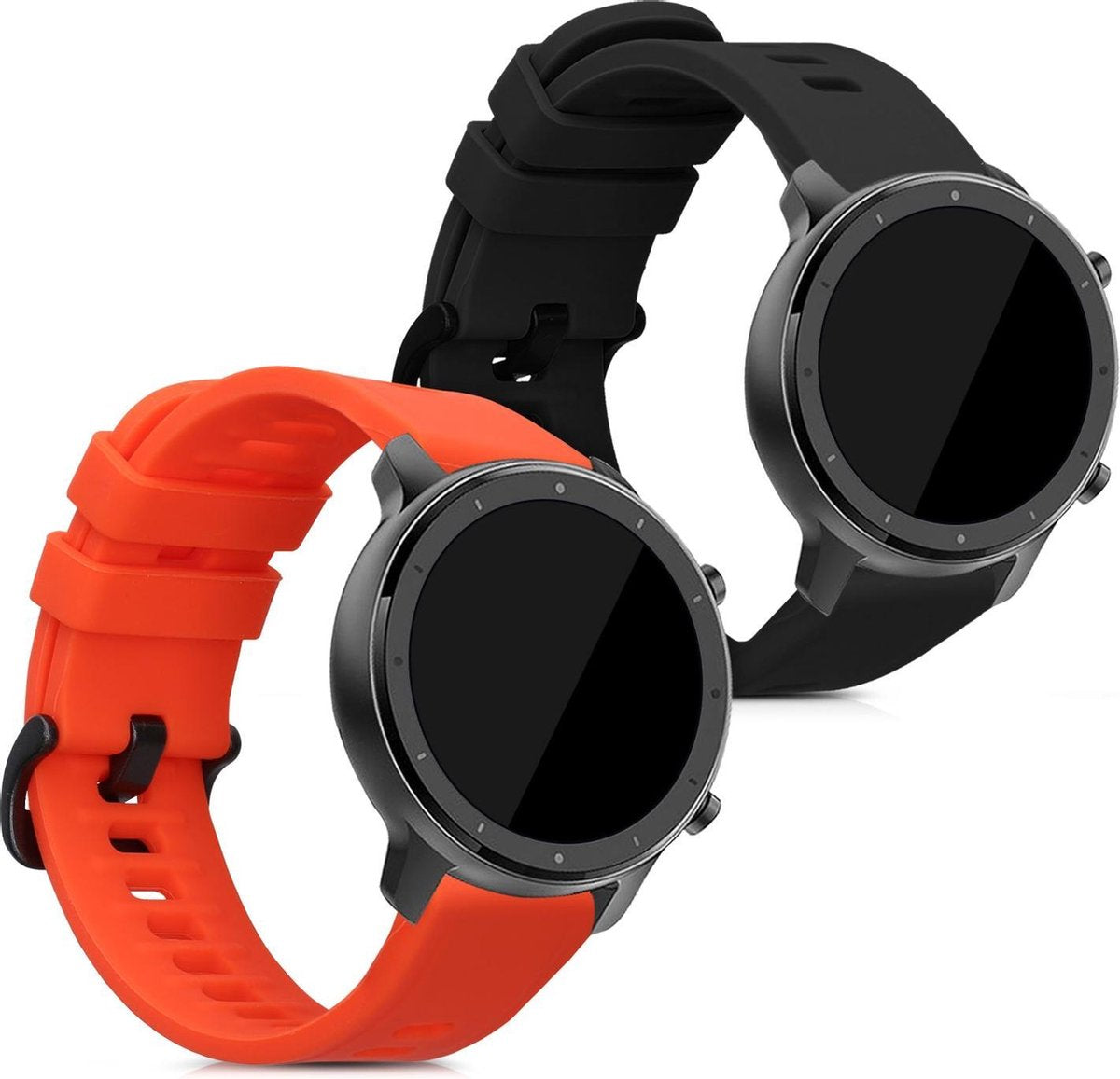 kwmobile 2x horlogeband voor Huami Amazfit GTR (47mm) / GTR 2 / GTR 2e - siliconen band voor fitnesstracker - zwart / rood