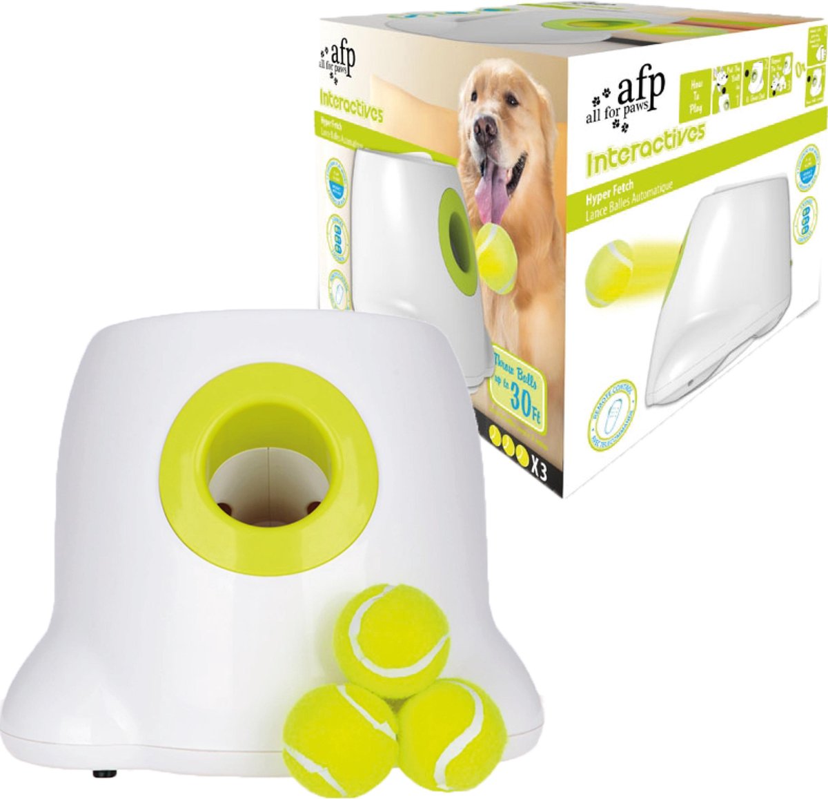 Automatische Ballenwerper voor Honden - Ballenschieter - Honden Speelgoed Intelligentie - Wit - Tot 12 Meter - Inclusief 3 Kleine Tennisballen