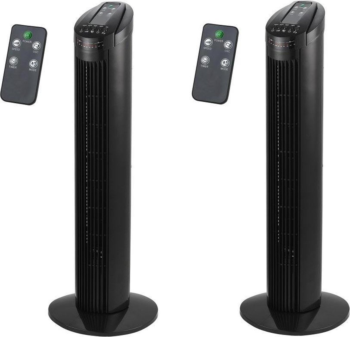 2 STUKS  – Toren Ventilator Torenventilator – 75cm hoog - Ventilator staand - in hoogte instelbaar - 45W – 3 standen –Luchtstroom oscillatie – Afstandsbediening – Timer functie – LED Display