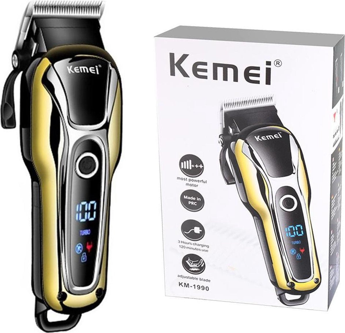 Kemei Tondeuse - KM 1990 - Draadloze Tondeuse  - Professionele tondeuse - Haren Millimeteren - Contouren - Haren Scheren - Kapper Tondeuse - Kapper Kwaliteit - Baard Trimmer - Haar Trimmer - Beard and Hair Trimmer