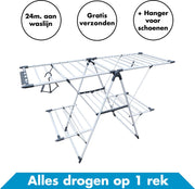 Luxe Droogrek Inklapbaar Met 24 Meter Drooglengte – Wit / Grijs – Wasrek – Drogen – Drying Rack – Drooglijn – Waslijn – Was – Kleding Buiten – Wasgoed – Huishouden - Hangend Rek – Uitklapbaar – Laundry – Droogrekken – Staand – Droogtoren – Wassen