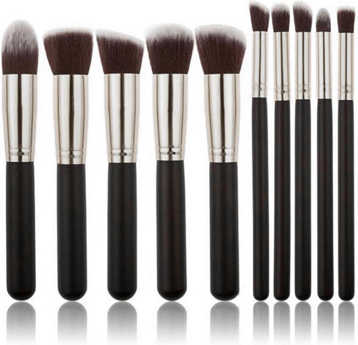 Evvie set van 10 make-up kwasten kabuki - Zwart-Zilver