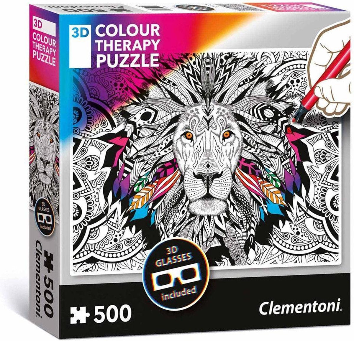 Clementoni - 3D kleur therapie puzzel - Lion - 500 stukjes