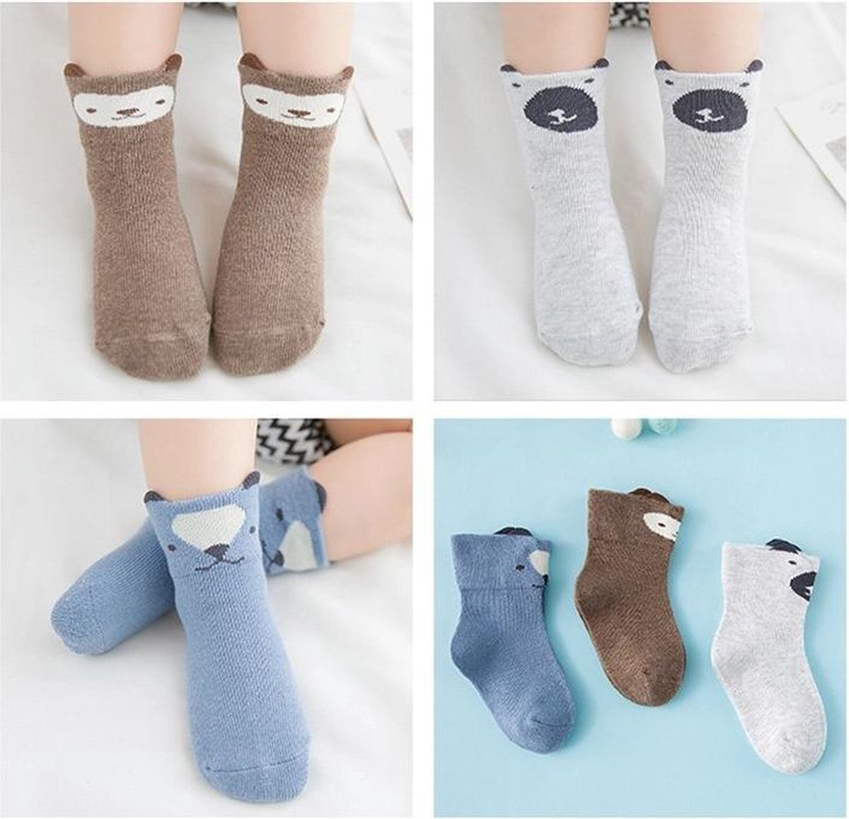 3-pack blauwe baby sokjes jongens 2-6 maanden - baby sokken met diertjes print