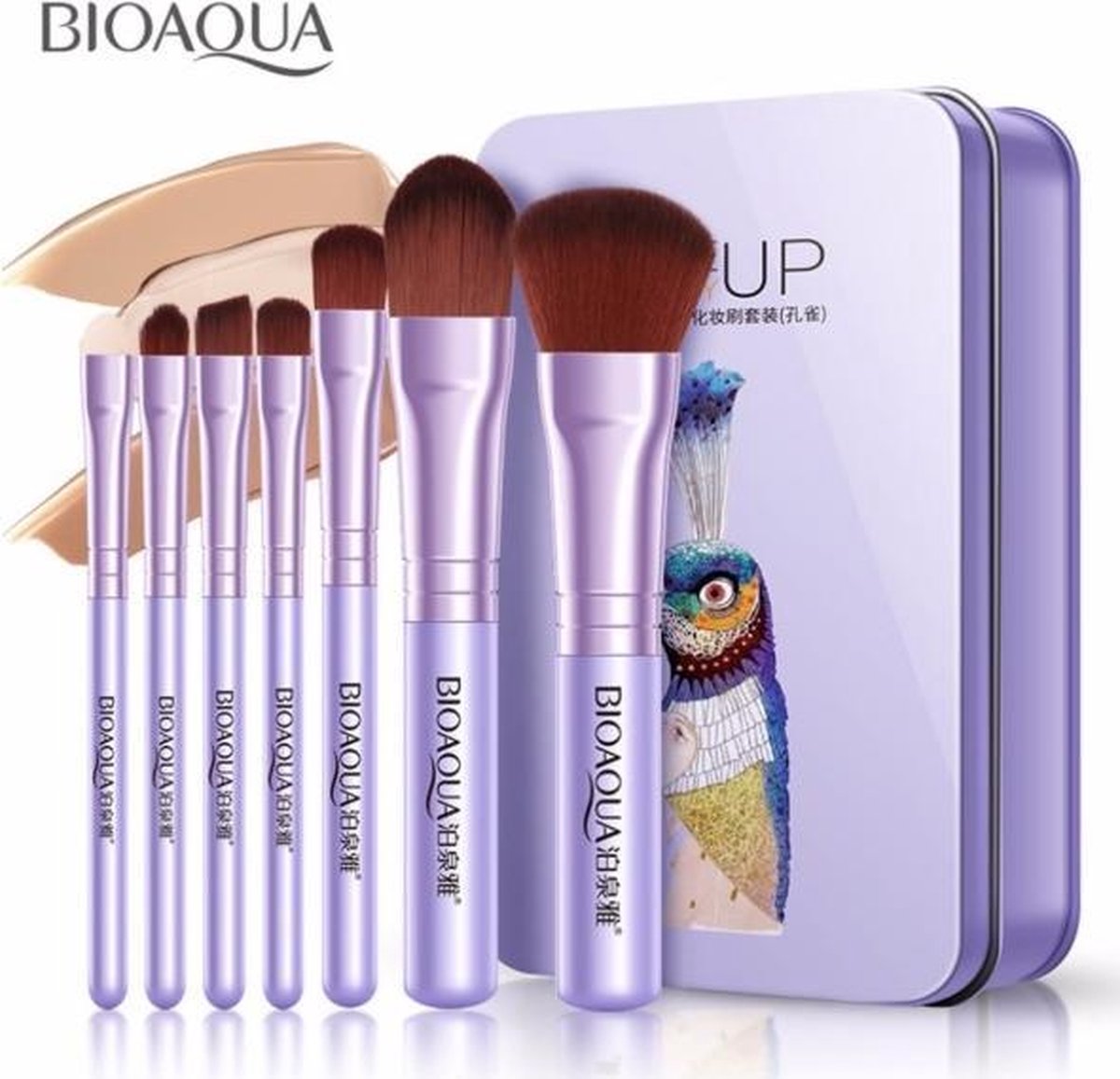 7-delige Make-up kwasten set - soft touch - in metalen opbergbox