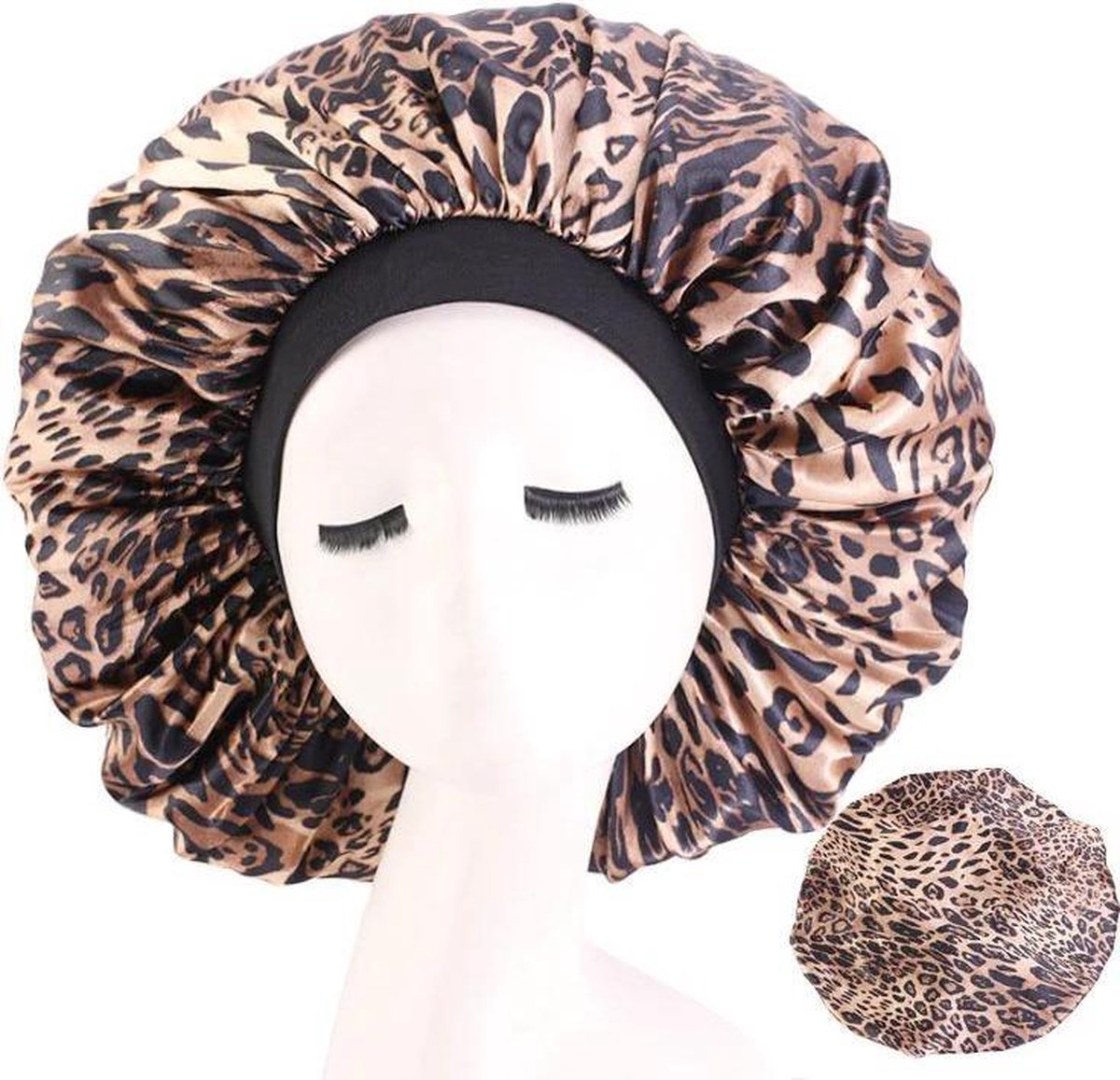Afabs® Extra grote Afrikaanse Leopard Print Satijnen Slaapmuts / Hair Bonnet