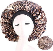 Afabs® Extra grote Afrikaanse Leopard Print Satijnen Slaapmuts / Hair Bonnet