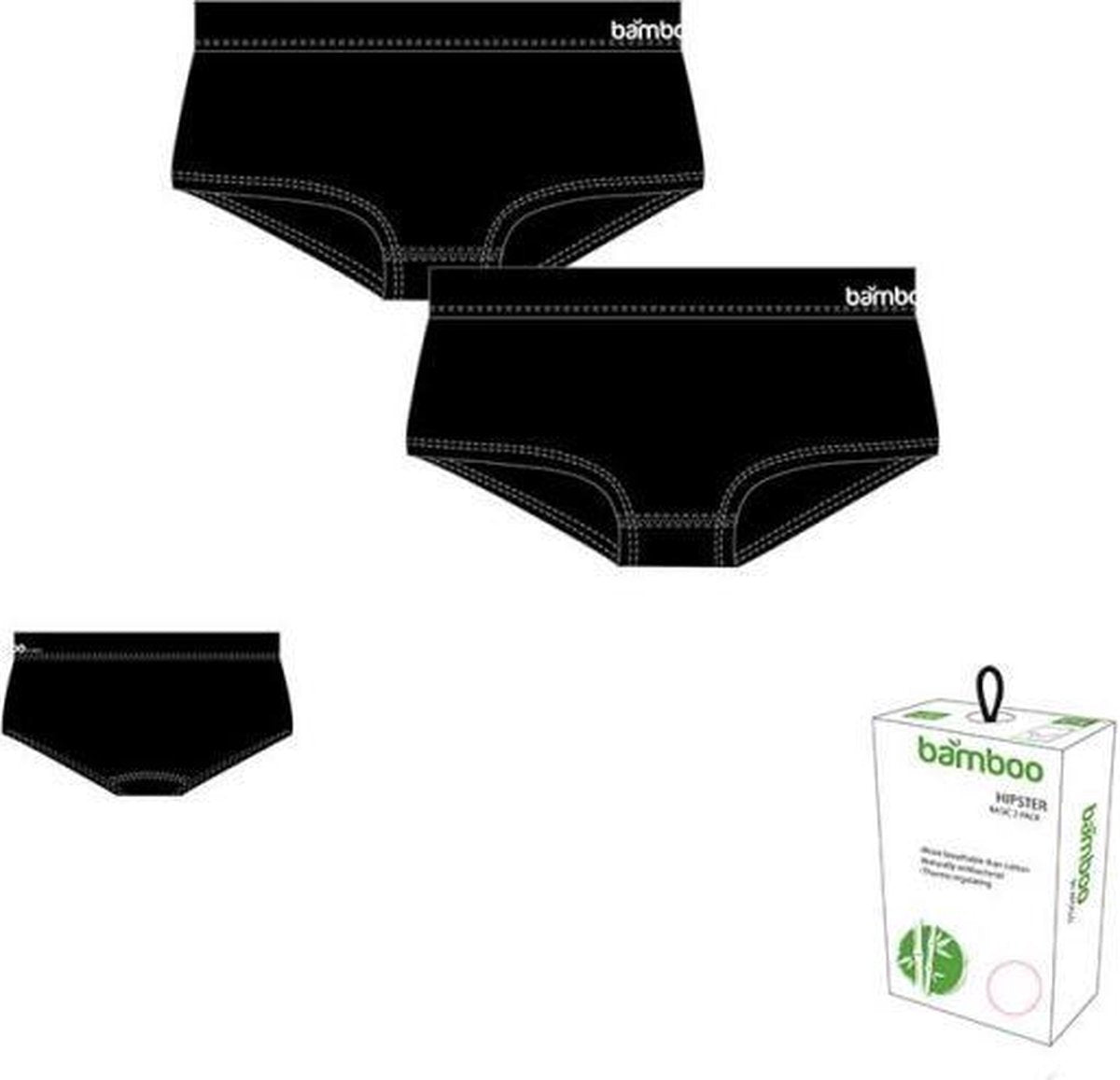 Dames Bamboe Hipster - 2-Pack - Zwart - Maat M