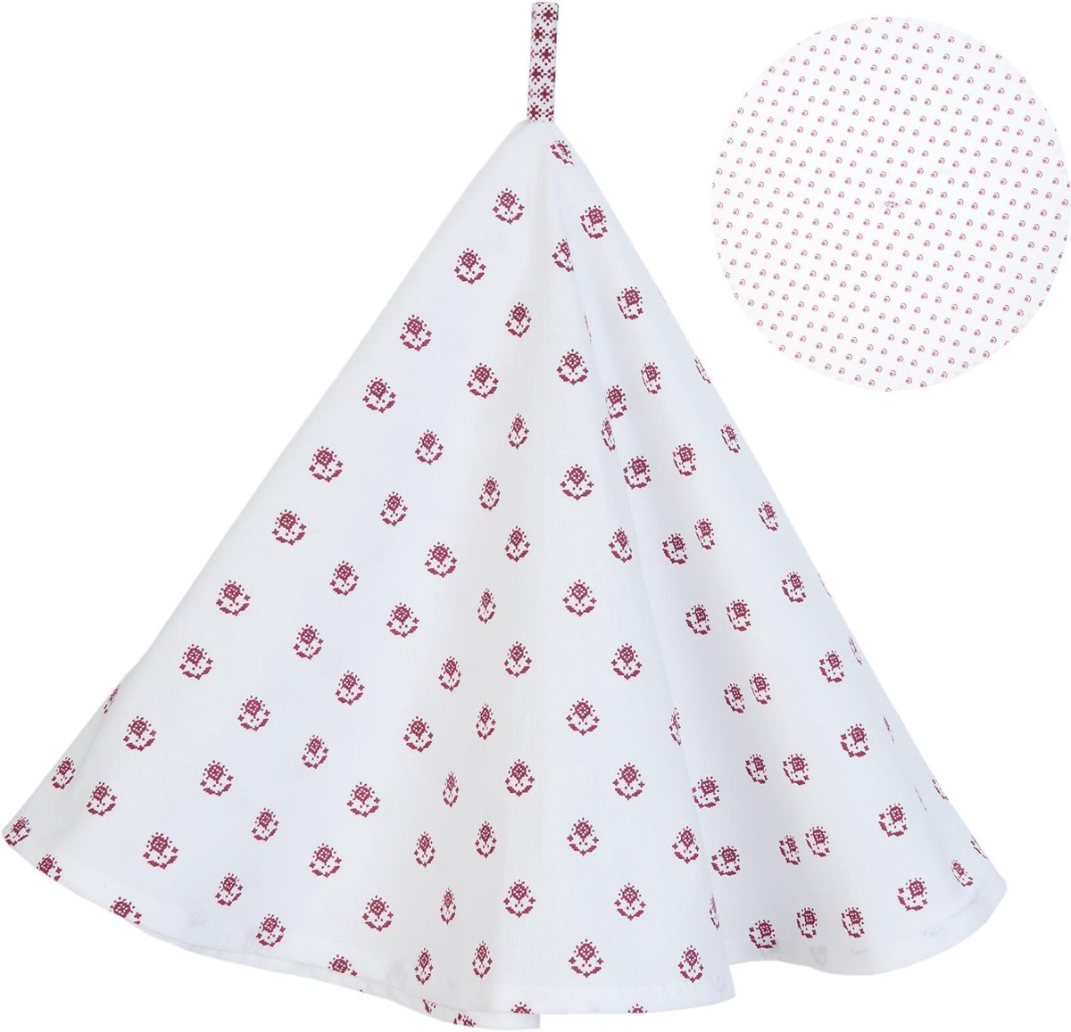 Clayre & Eef - Ronde Theedoek - 100% Katoen - Kruissteek - Ø 80 cm - Rood