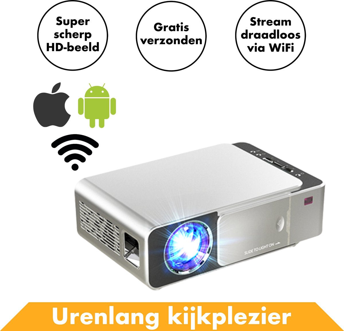 Streaming Beamer Projector Full HD van InRound - Compacte WiFi Projector met Apple & Android functie – Draagbare / portable Mini LCD TV voor films
