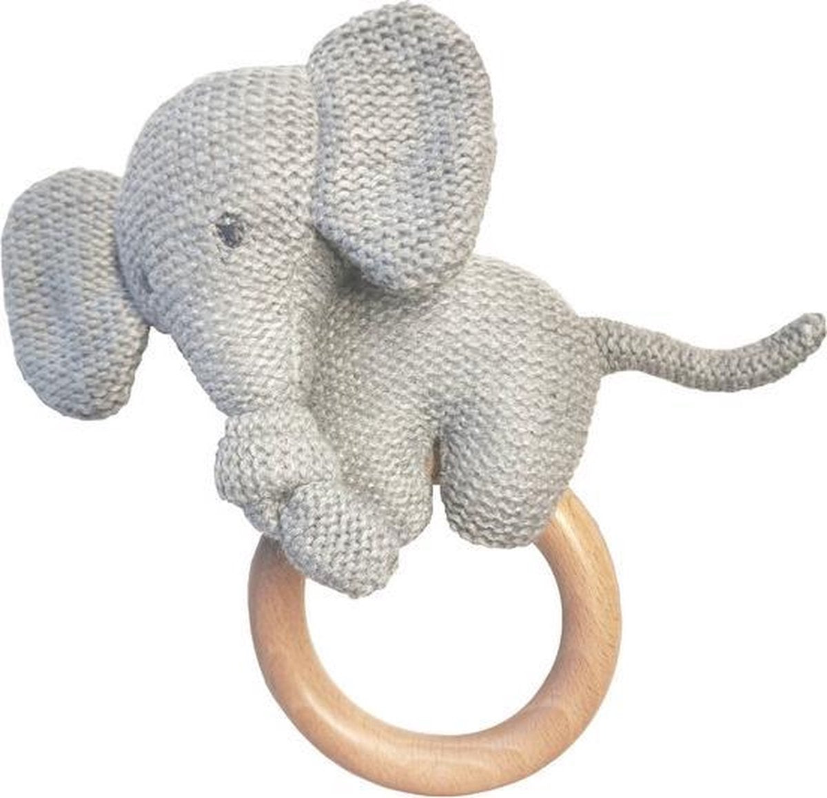 Nattou Olifant Tembo - Bijtring met hout - Grijs