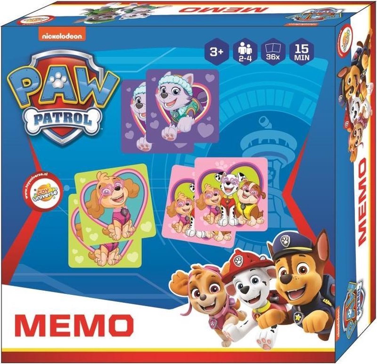 Nickelodeon Memoryspel Paw Patrol Hartjes Junior 36-delig
