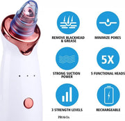 Blackhead remover - Premium - Puisten Verzorging - mee eters verwijderen - Pore Cleaner – Gezichtsverzorging - Poriënreiniger - Inclusief 5 Opzetstukken – Puistjes verwijderen –3 snelheden - Oplaadbaar