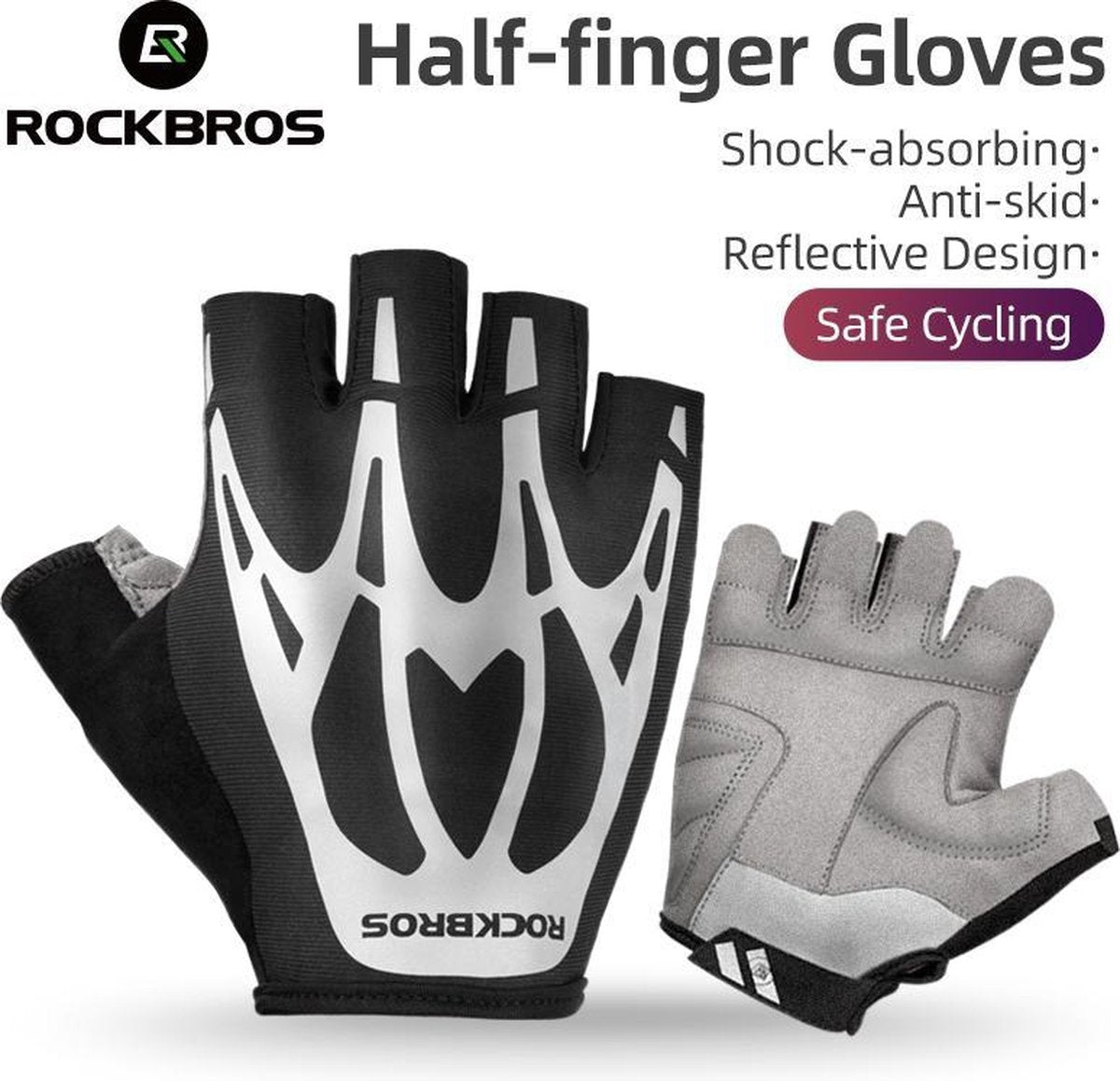 ROCKBROS Fietshandschoenen Buitensporten Mannen Vrouwen Fitness Zomer Herfst Half Vinger/ ROCKBROS gants de cyclisme Sports de plein air hommes femmes Fitness été automne demi doigt gants de cyclisme réfléchissants