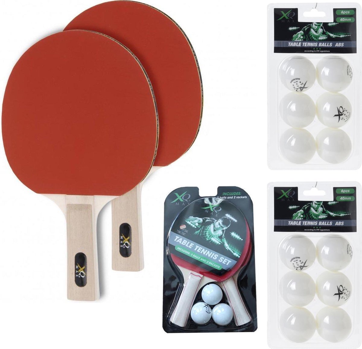 XQ Max - Tafeltennisset - 2 Tafeltennisbatjes inclusief 15 - Tafeltennisballen - 17 delige - tafeltennis set - Tafeltennis ballen - tafeltennis batjes