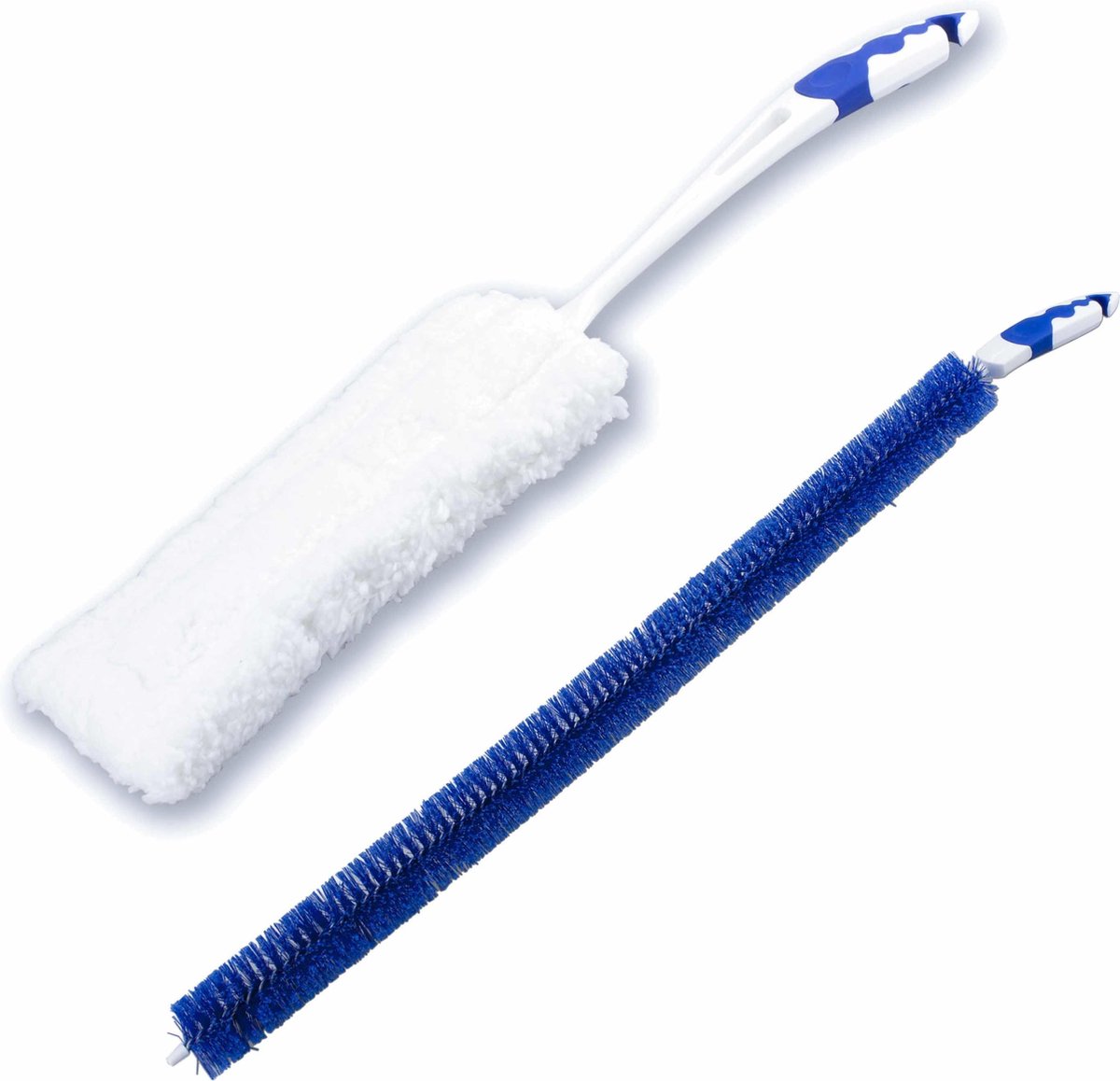 2- Delige verwarming schoonmaakset  blauw/wit - microvezel borstel - Radiator borstel 60 cm
