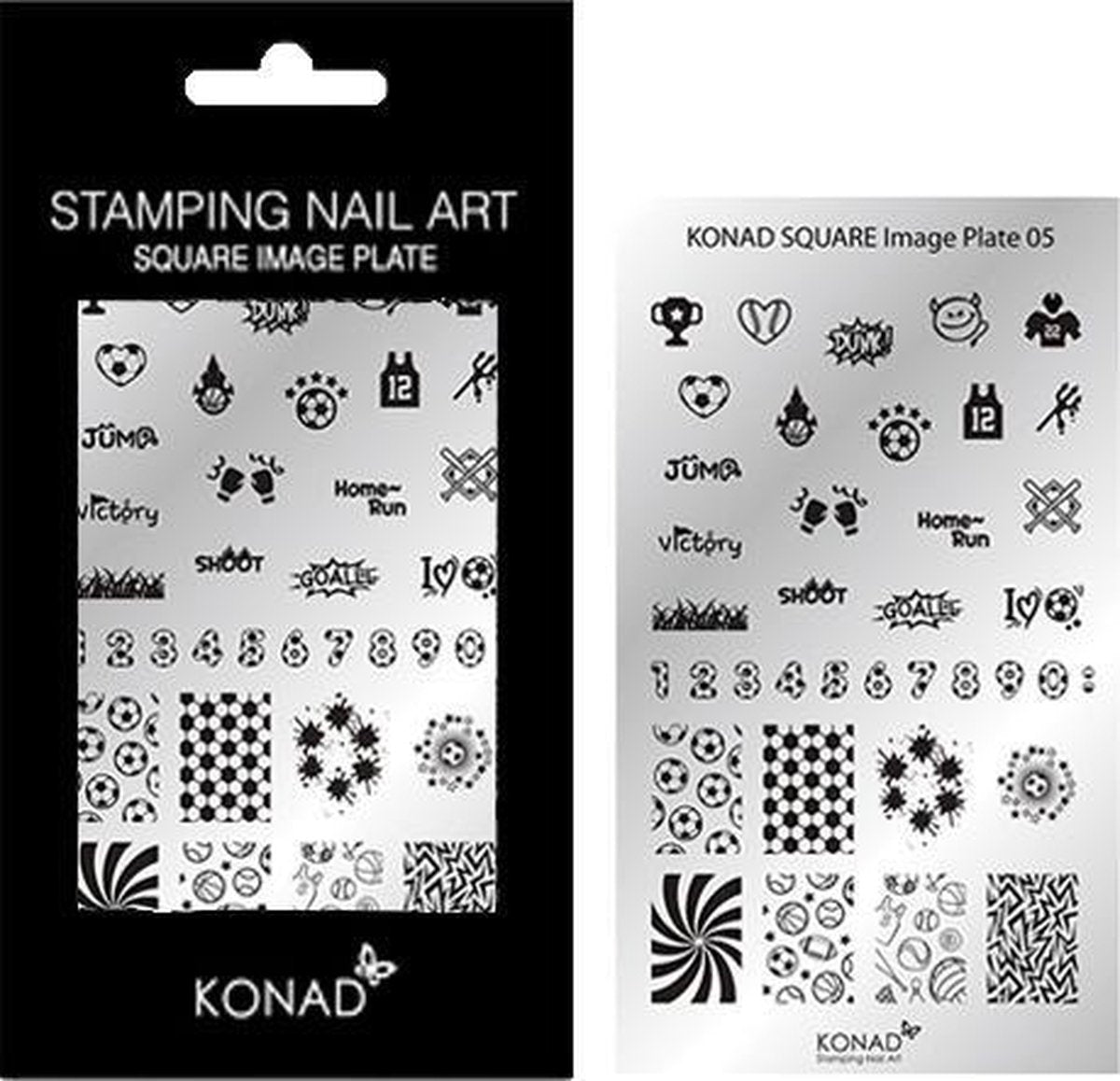 KONAD Square stempel sjablonen plaat 05 met 37 ' VOETBAL ' nagel sjablonen.