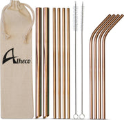 Herbruikbare metalen rietjes – 13-delige set – RVS smoothie & cocktail rietjes - Rosé goud