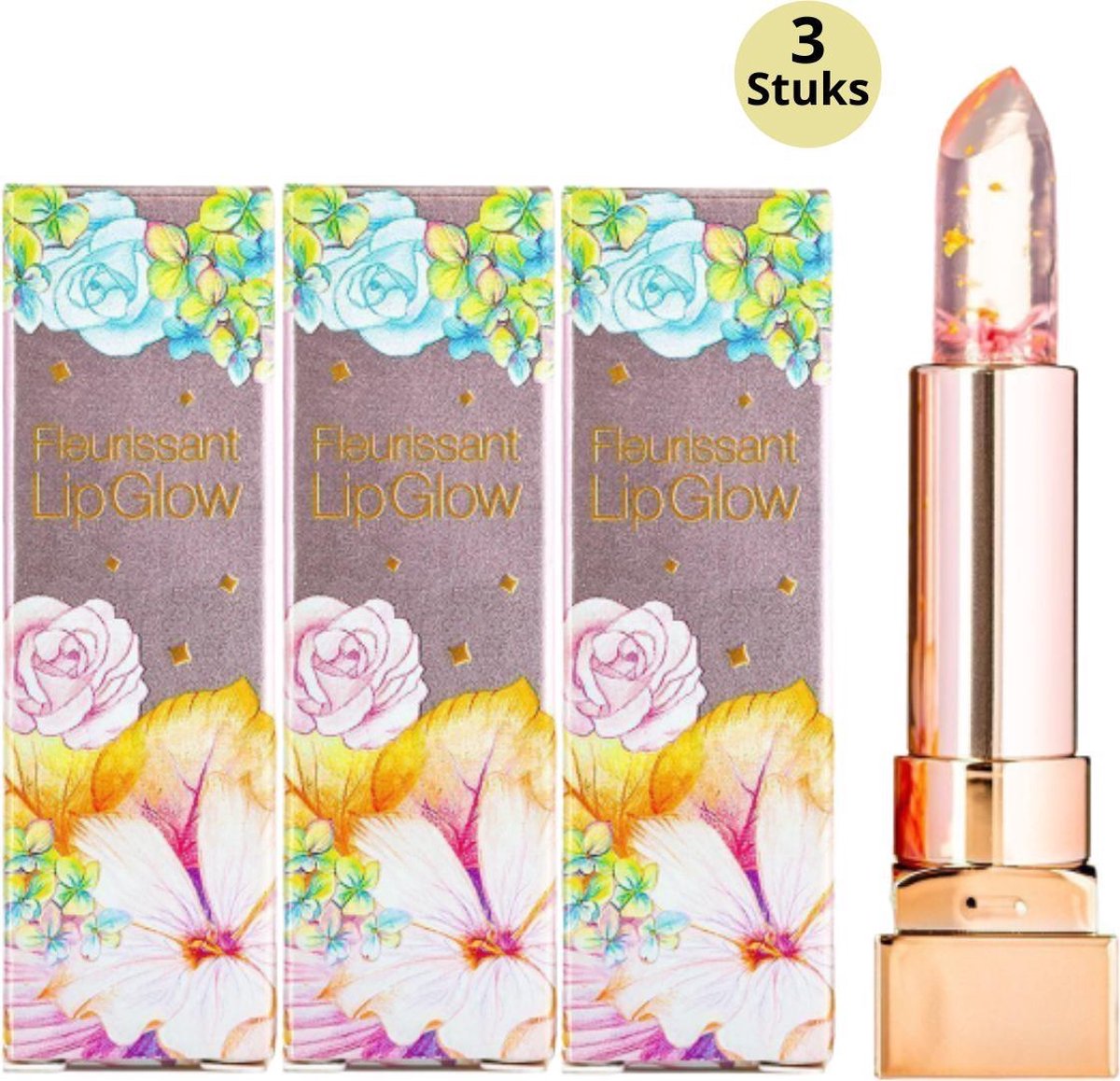 Glamfox Peach Flower Lipstick - Lip Plumper Lippenstift Met 24 Karaat Goudschilfers En Perzik Bloem - 3-Pack