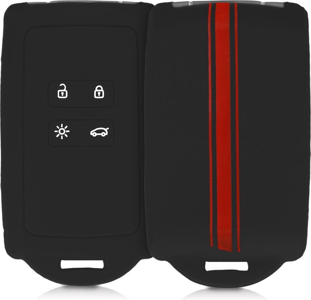 kwmobile autosleutelhoes voor Renault 4-knops Smartkey autosleutel (alleen Keyless Go) -Siliconenhoes in rood / zwart - Sleutelcover