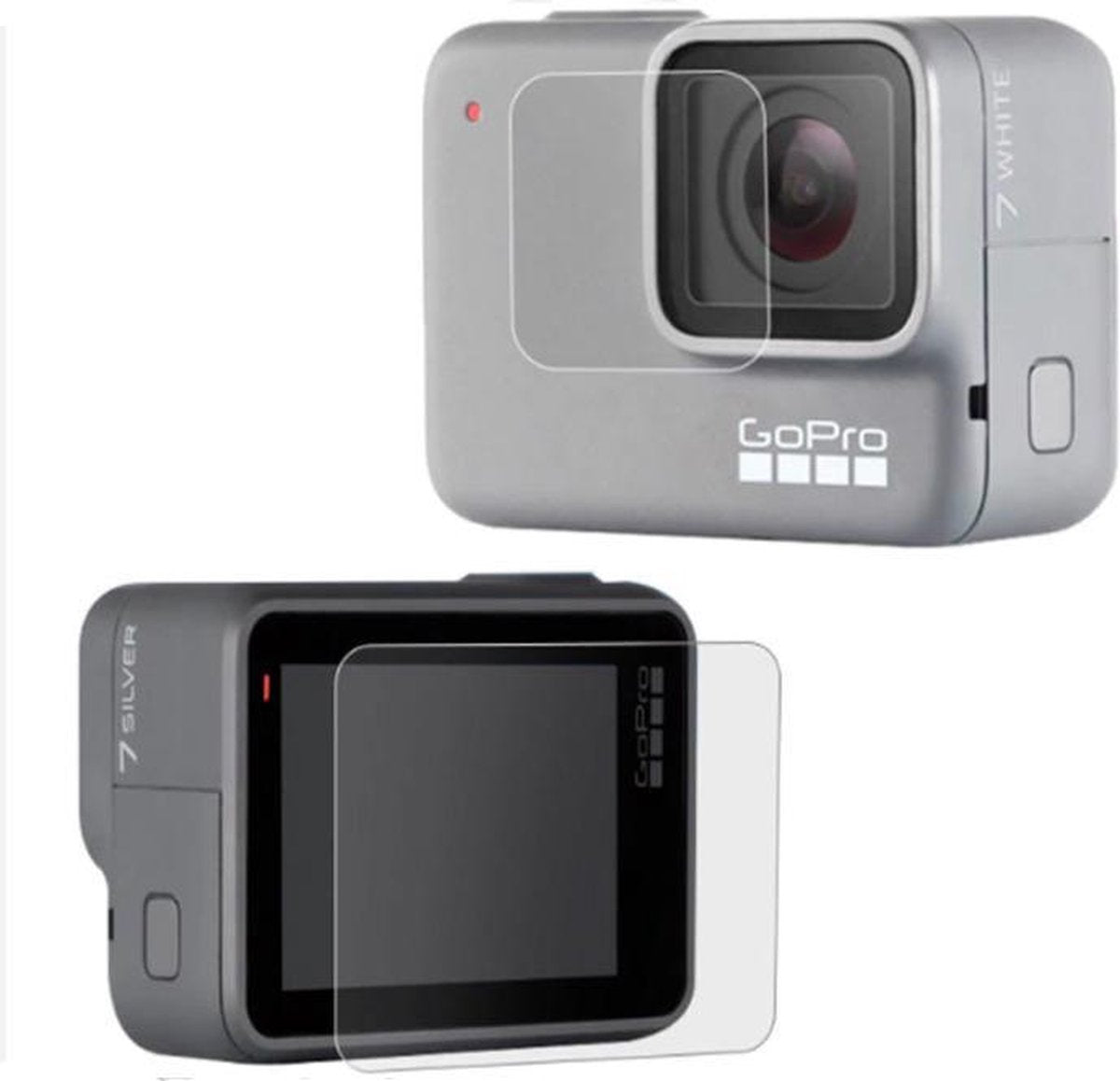 Gehard glas screenprotector voor GoPro Hero 7 Silver & 7 White - Tempered glass - 1x LCD & 1x lens - Bescherming GoPro LCD & lens - 9H gehard glas