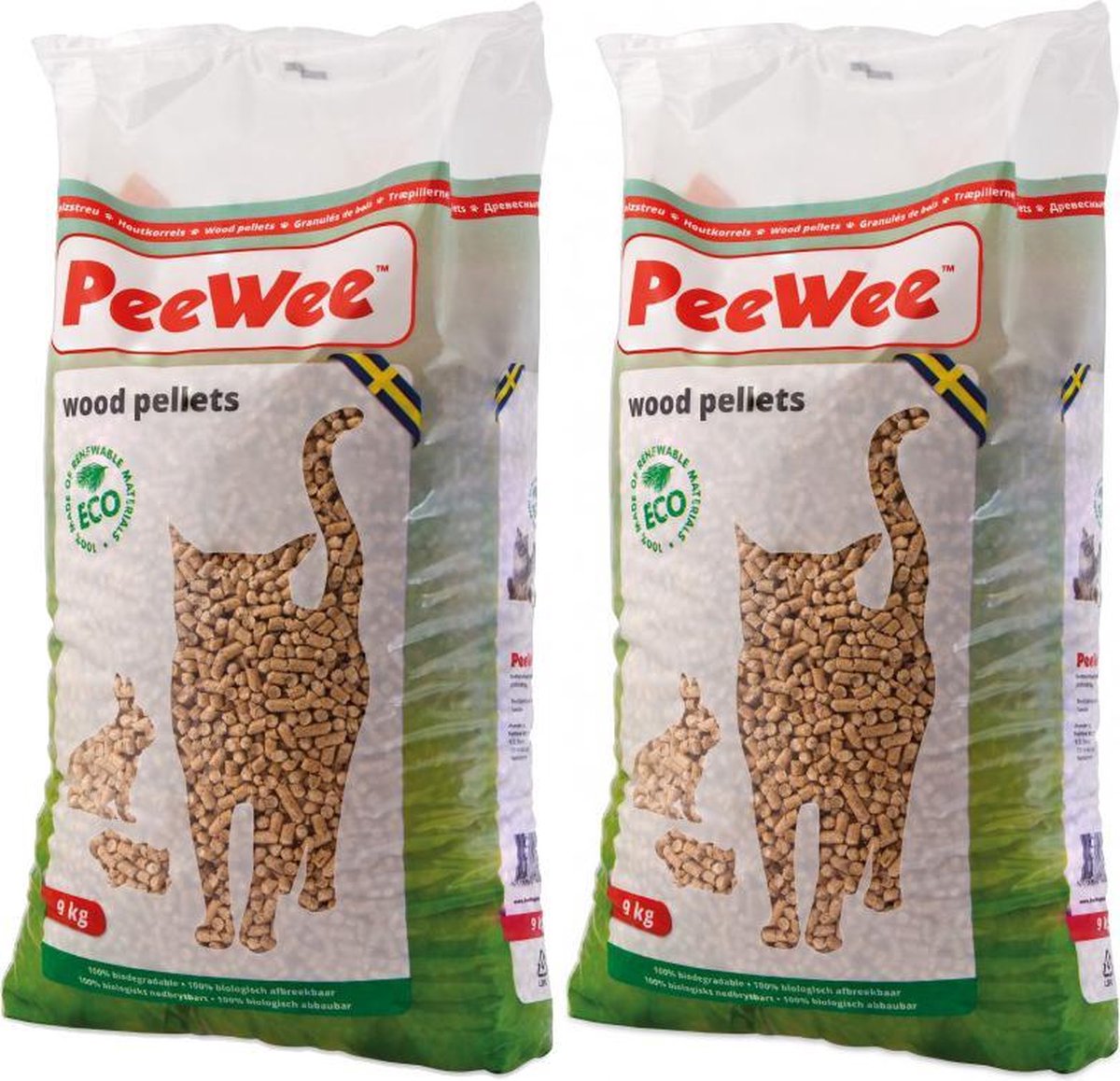 Peewee Houtkorrels Kattenbakvulling - 2 x 9  kg (18 kg