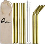 Herbruikbare metalen rietjes – 13-delige set – RVS smoothie & cocktail rietjes - Goud