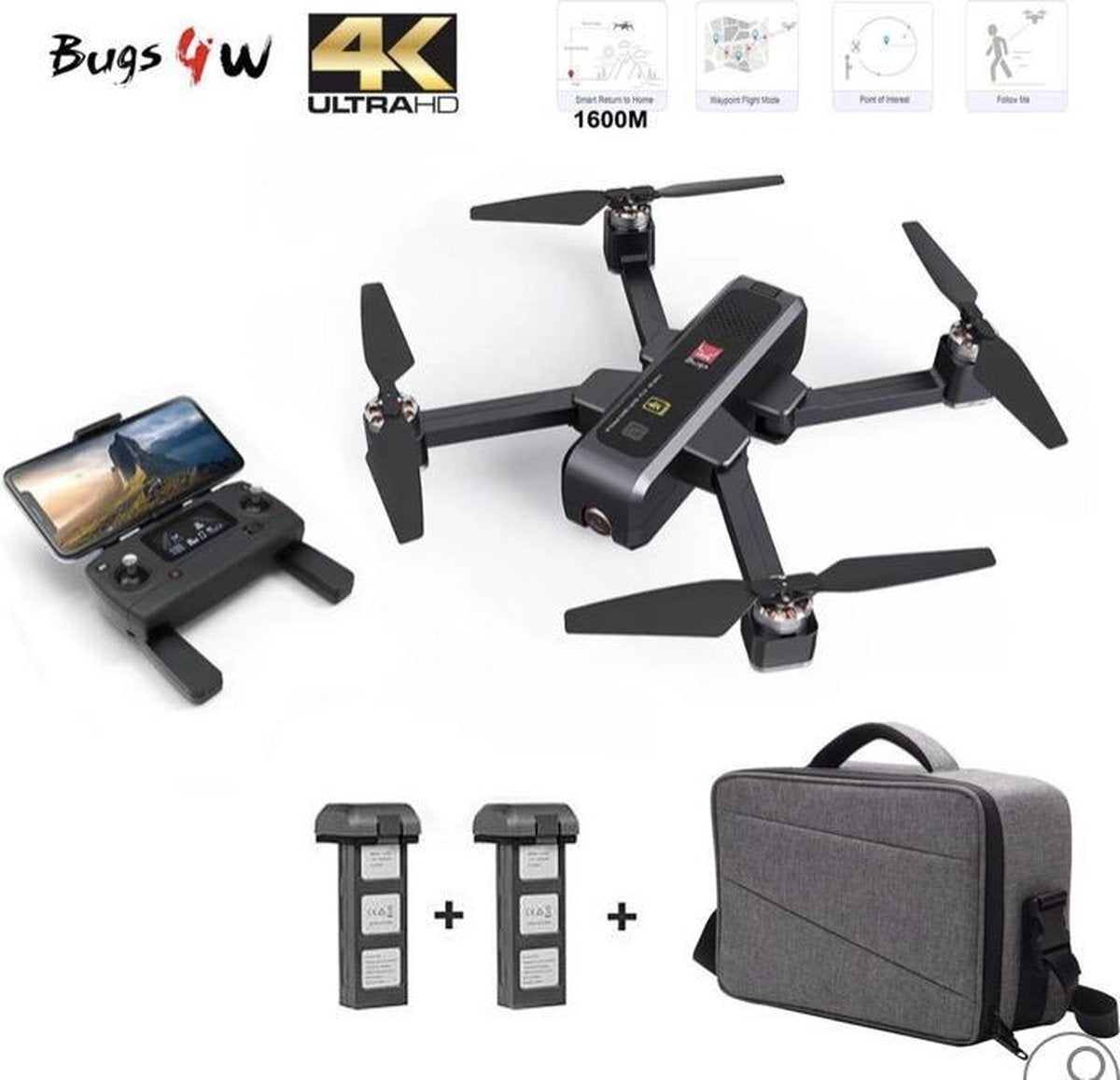 MJX BUGS B4W Drone - 4K ULTRA HD Camera - Brushless motor - GPS 1.6km - opvouwbaar - Extra accu en Opbergtas