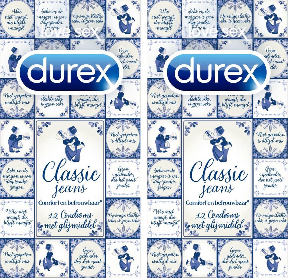 Durex Classic Jeans Hollandse stijl - Condooms met extra glijmiddel - 2 x 12 stuks