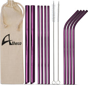 Herbruikbare metalen rietjes – 13-delige set – RVS smoothie & cocktail rietjes - Paars