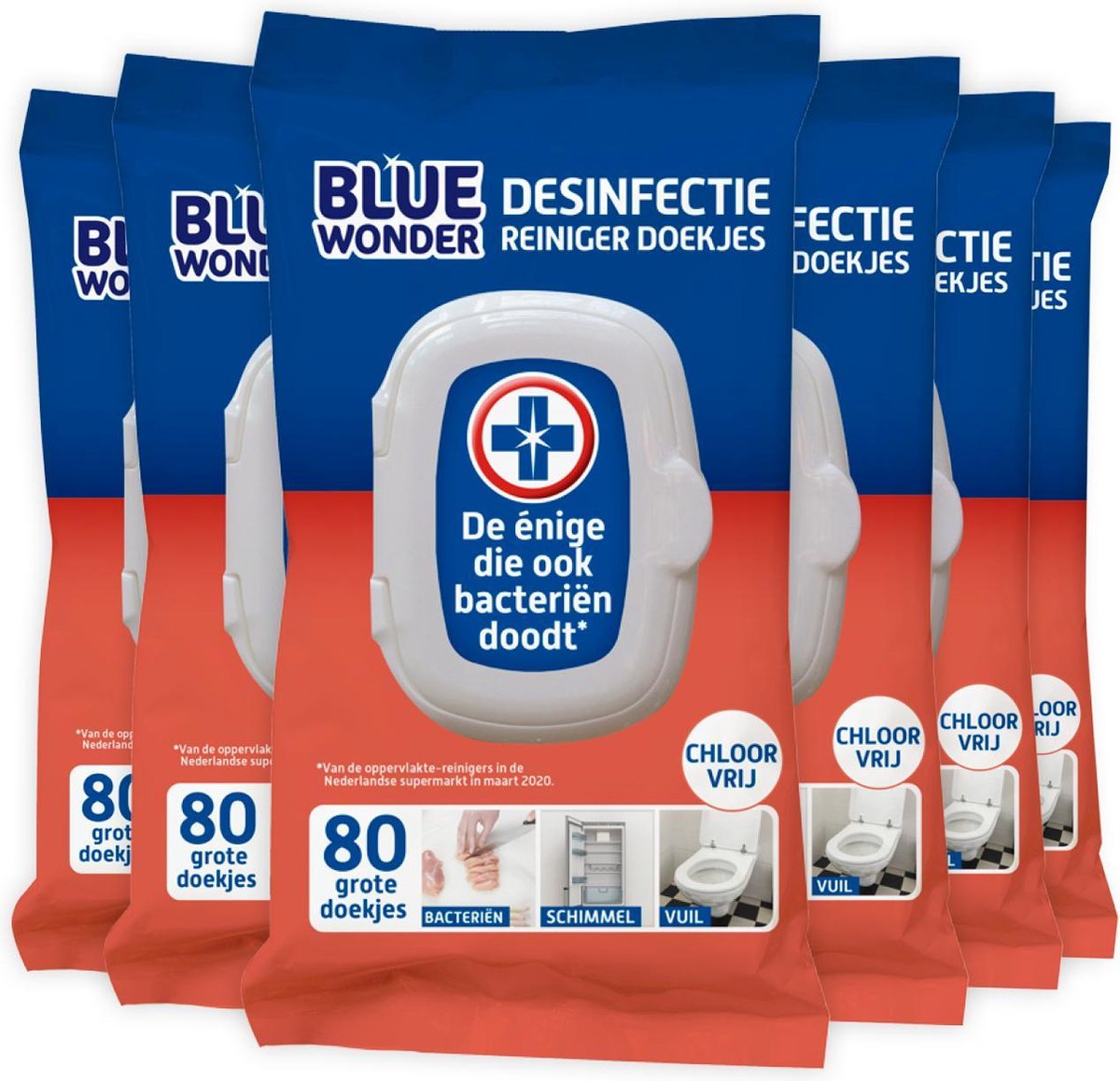 Blue Wonder Antibacteriële doekjes - 6 x 80 doekjes