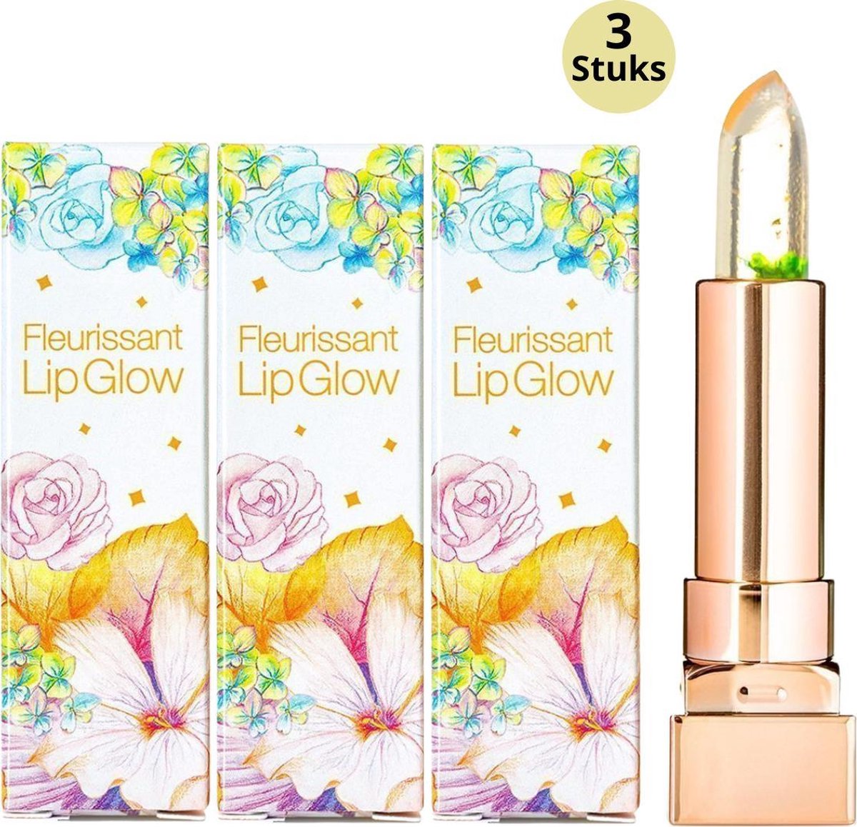 Glamfox Moonlight Flower Lipstick - Lip Plumper Lippenstift Met 24 Karaat Goudschilfers En Maanlicht Bloem - 3-Pack