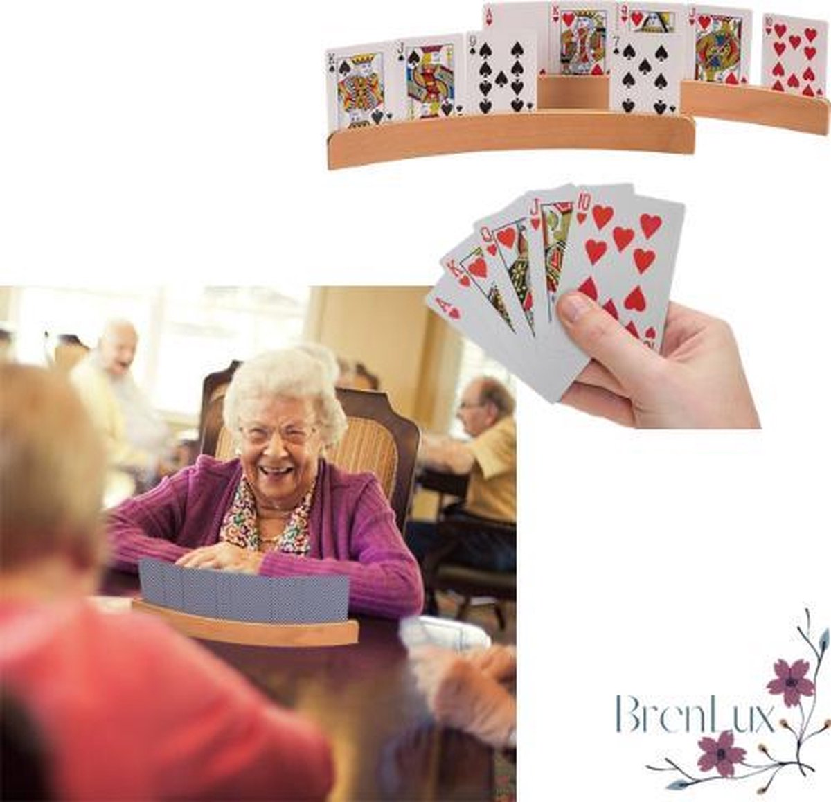 ✿Brenlux - Speelkaartenhouder - Kaartenhouder - Spelaccessoires - Houten speelkaarthouder - kaartspelen - Kaartspelen met ouderen - Kaarten met kinderen - Kaartenhouder - Eco kaartenhouder