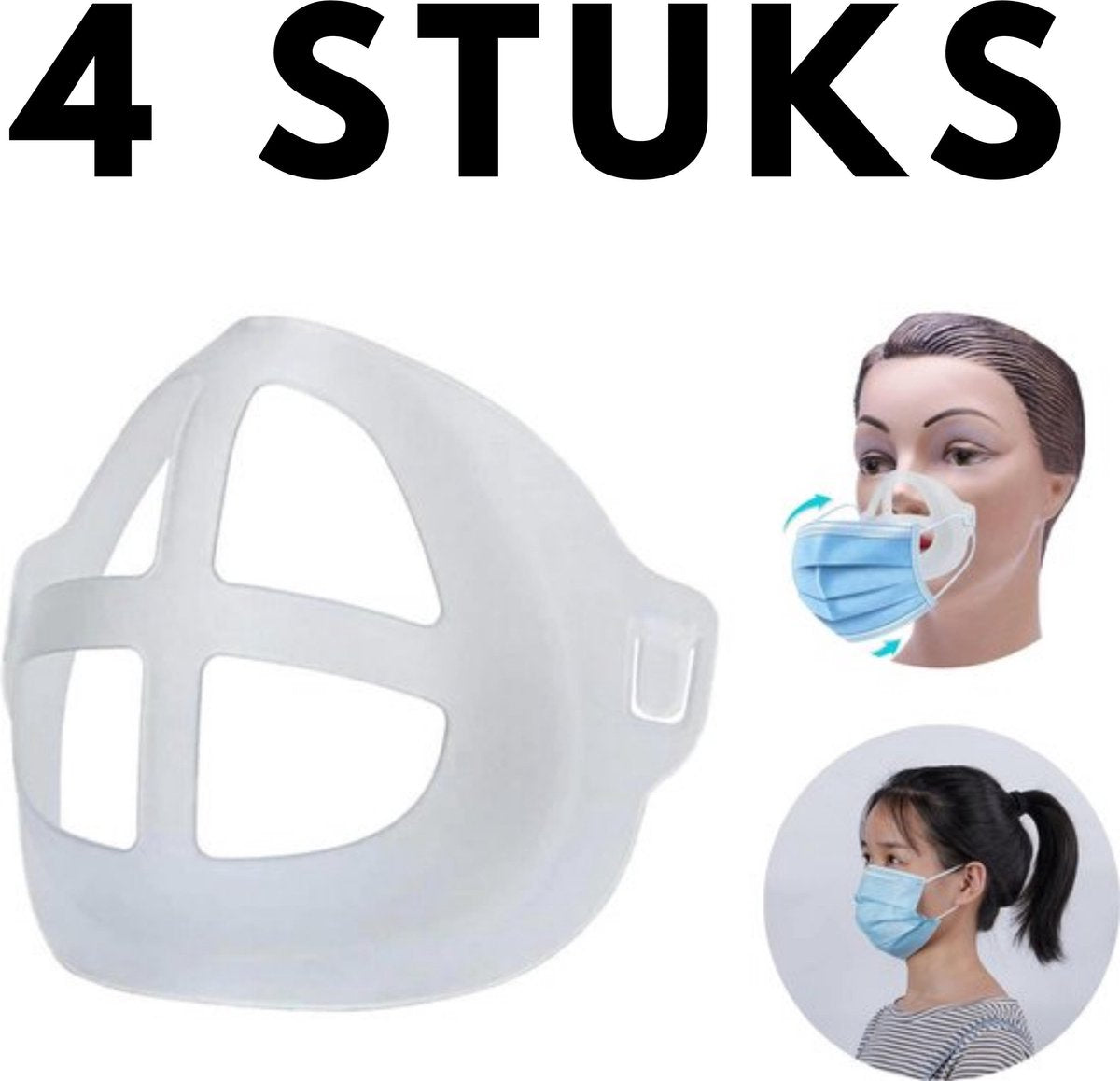 4 stuks - Mondmaskerhouder - Mondmasker Beugel - Meer ruimte om te ademen - Lippenstift vriendelijk - Bril vriendelijk - Maserker houder - Mondkapje houder - Mondkapje ondersteuning - Adembescherming mondkapje - Mondmasker - Mondkapje brildrager