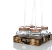 English Home - 4x Glazen Drinkbekers met Dop en Rietje - met Dienblad- Kinderfeestje - Limonade Glass