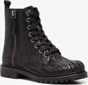 Groot leren meisjes veterboots met zebraprint - Zwart - Maat 33