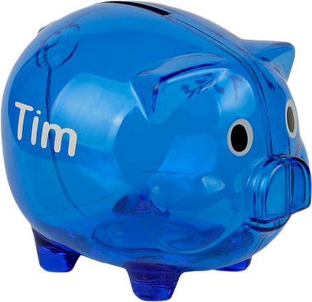 Leuk kado met naam spaarvarken kunststof - blauw