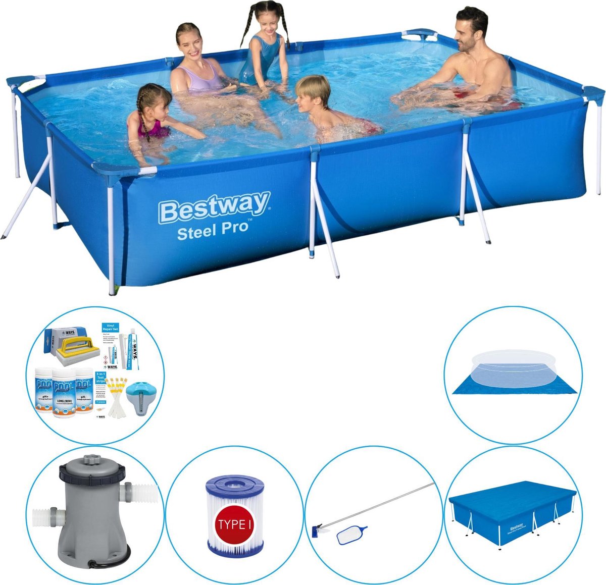 Bestway Steel Pro Rechthoekig 300x201x66 cm - Zwembad Pakket
