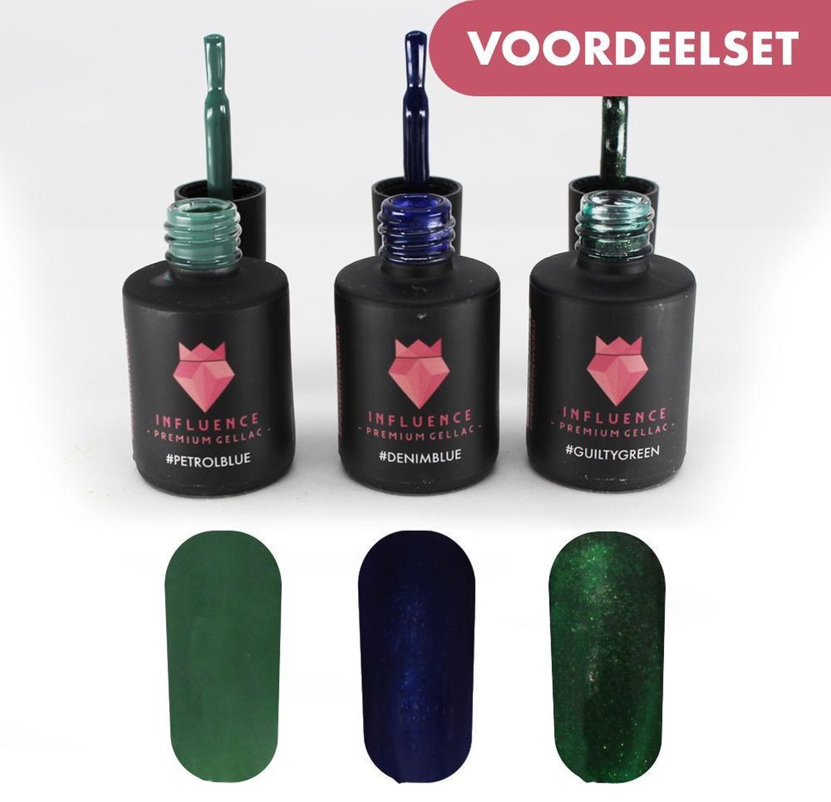 #SEASERIE - Influence Gellac - UV / LED Gellak - Gel nagellak - Gel lak - Petrol / Blauw / Groen / Glitter - Startersset - 3 x 10 ml