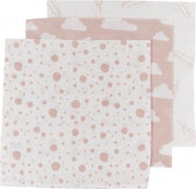 Meyco 3-pack Hydrofiele luiers - Feather-Clouds-Dots - roze