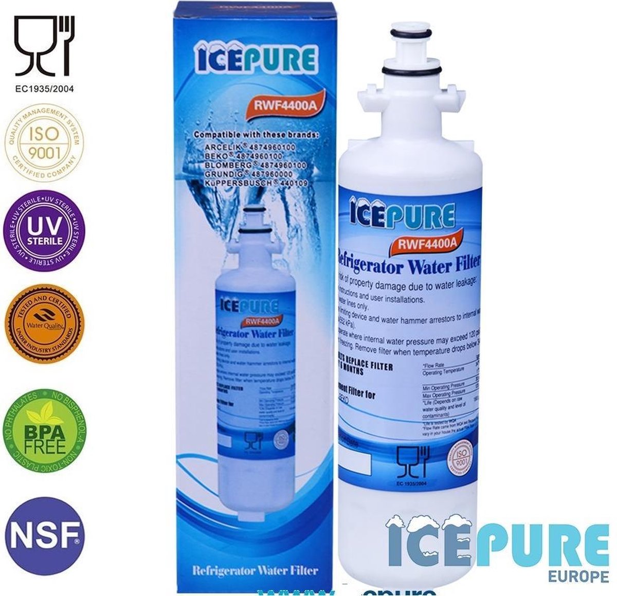 Arcelik/Beko/Kuppersbusch 4874960100 Waterfilter van Icepure RWF4400A