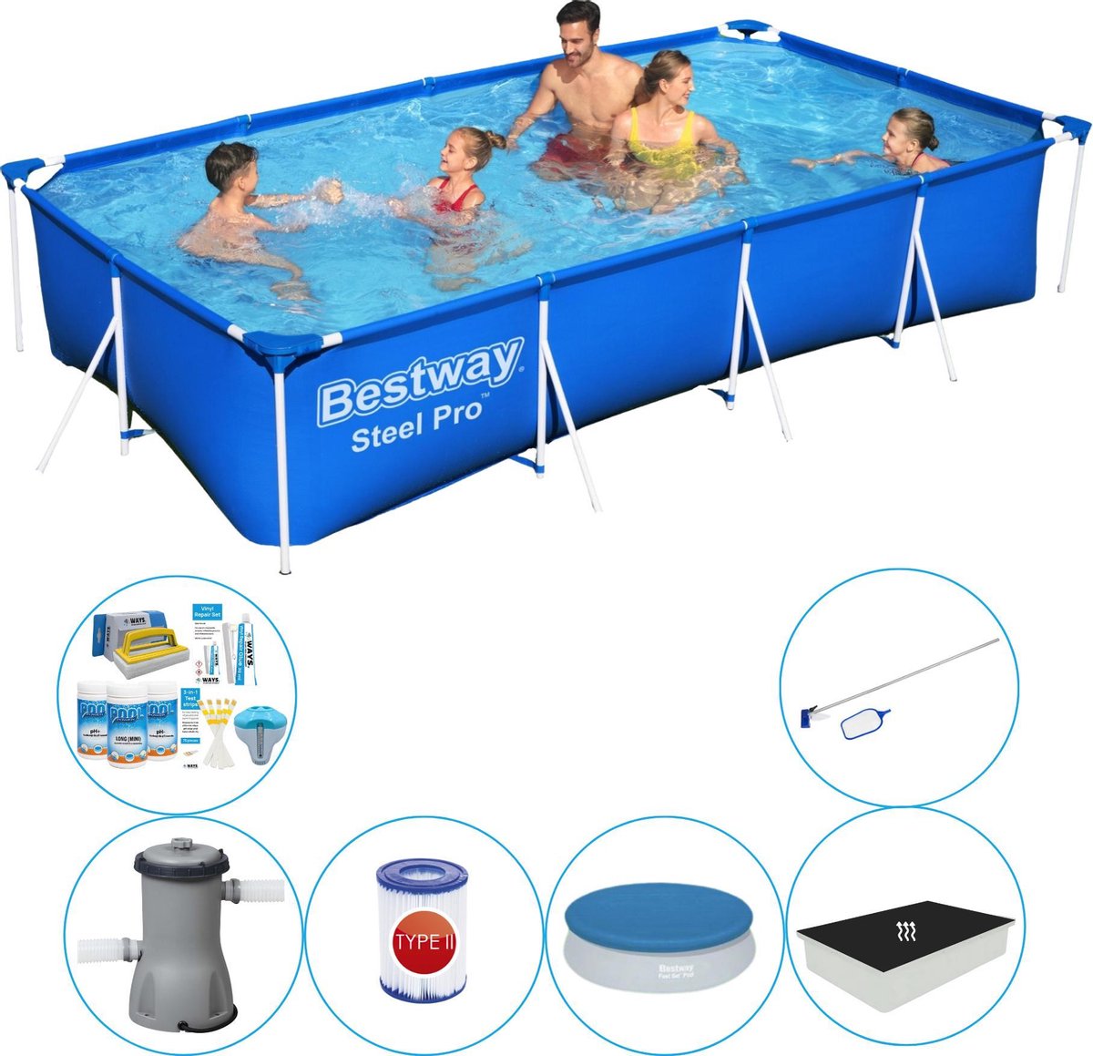 Bestway Steel Pro Rechthoekig 400x211x81 cm - Zwembad Combinatie Set
