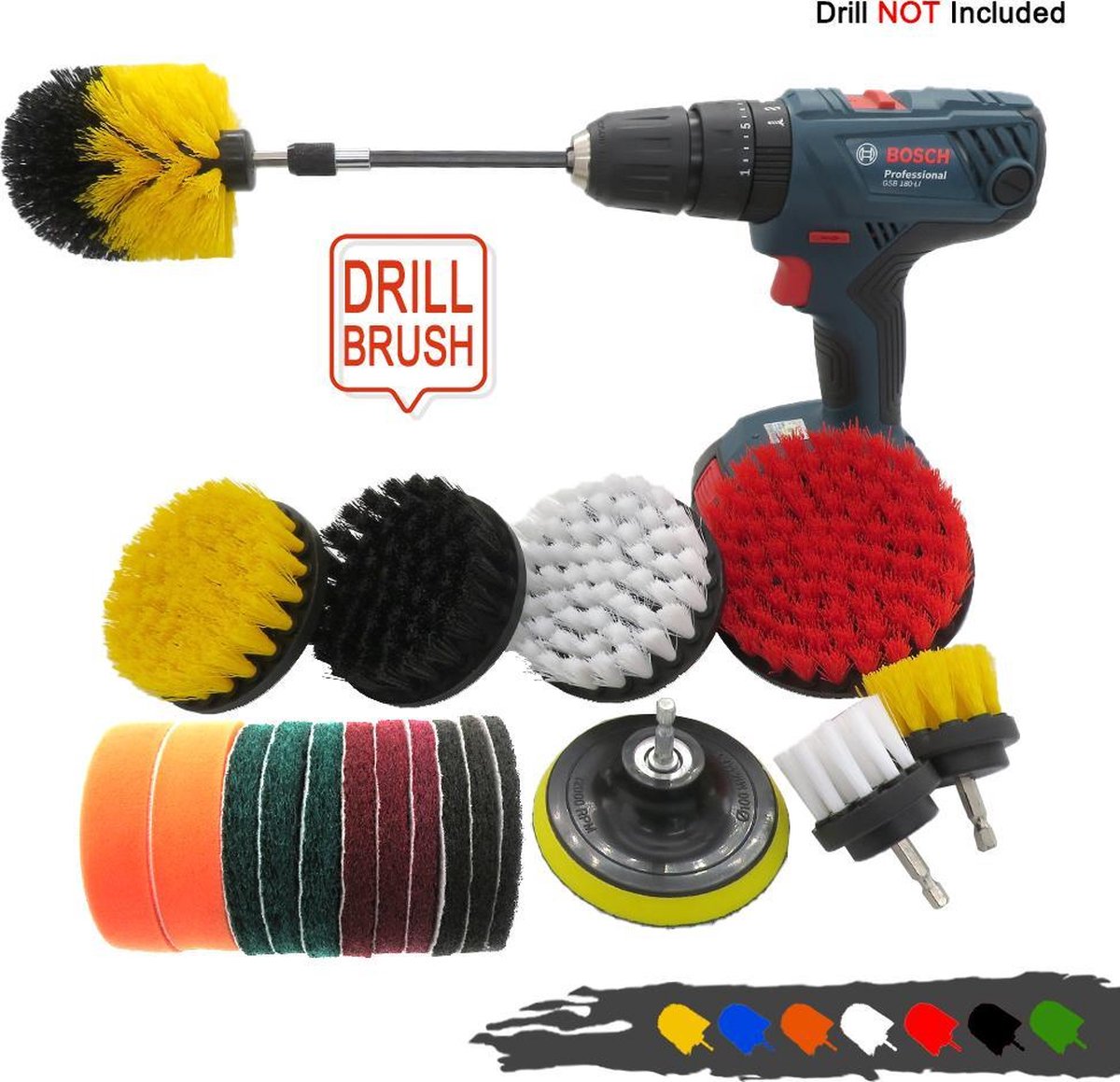 Donkersstuff - Borstelboor - Set 23 Stuks - Schrobborstel - Polypropyleen - borstel boormachine - schrobborstel - schuurborstel - automatische reiniging - 3 delige borstelset voor boormachine