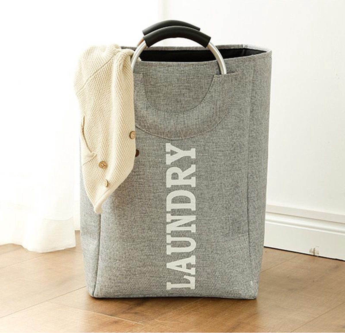 TDR - opvouwbare hand geweven Oxford stoffen wasmand - 42 liter - Grijs