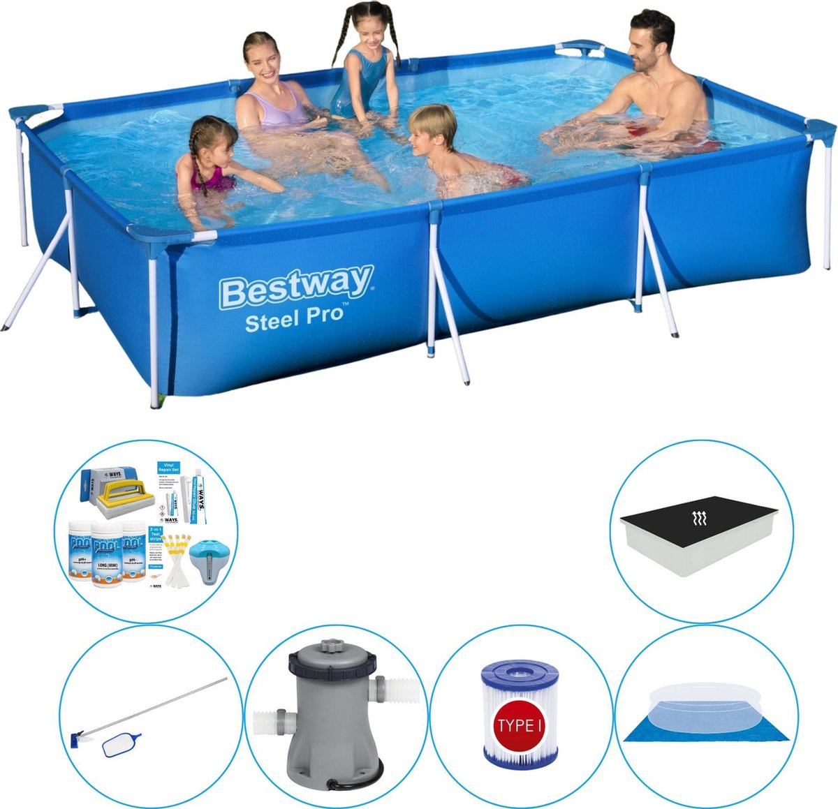 Zwembad Combinatie Pakket - Bestway Steel Pro Rechthoekig 300x201x66 cm